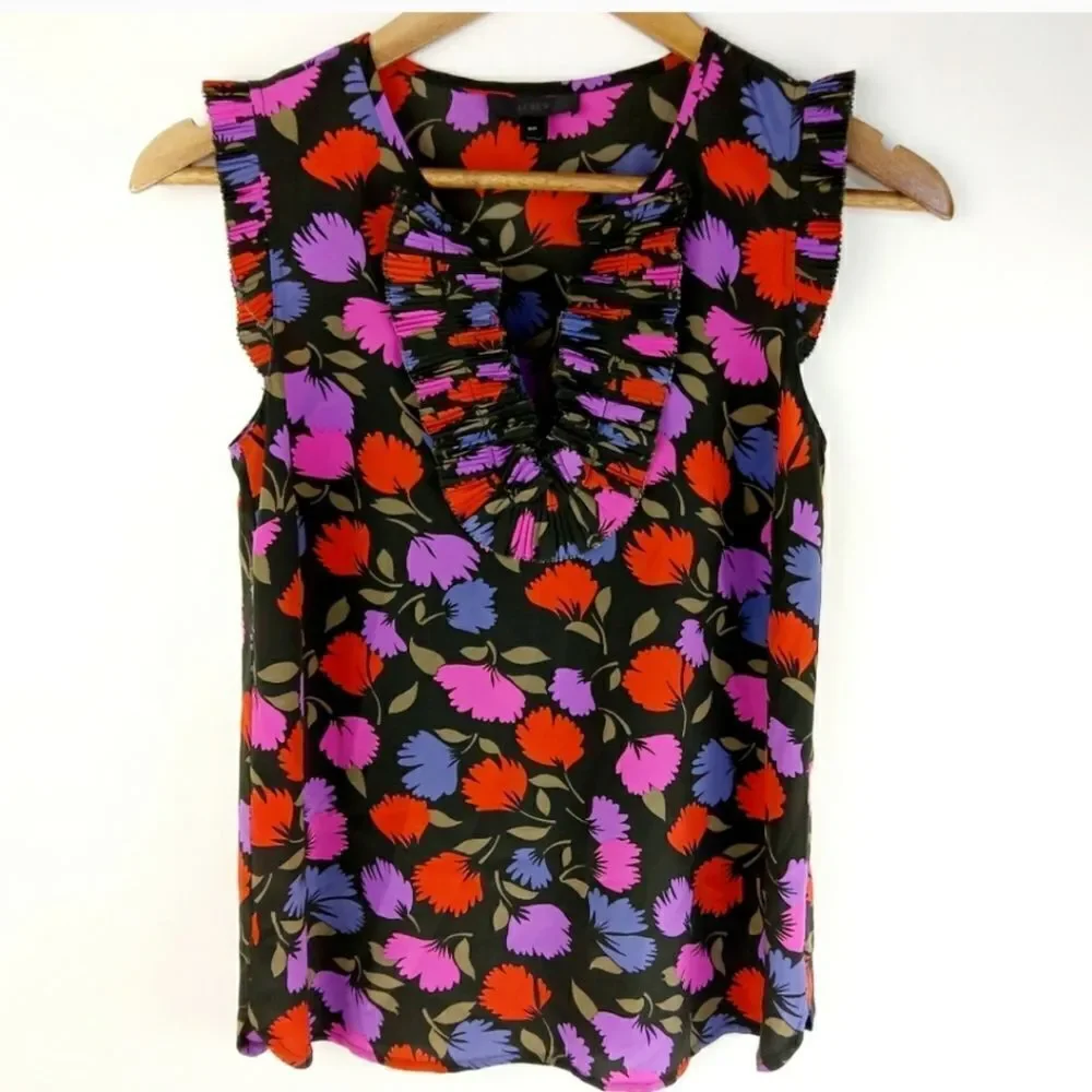 J.Crew Silk Floral Print Ruffle Blouse sz 2